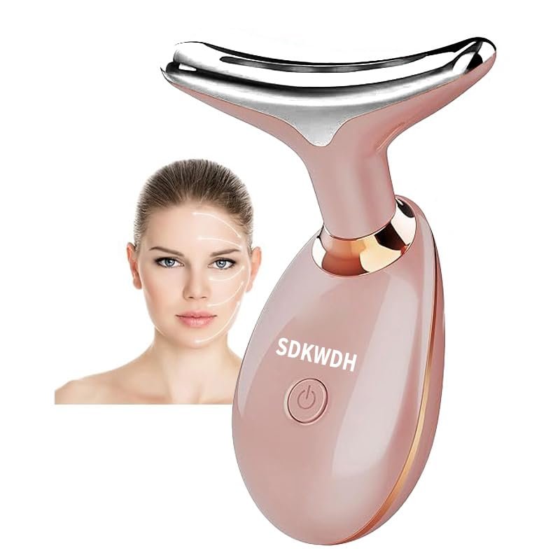 7 Color Light Based Facial and Neck Massager - Face Massager Tool for Skin Care at Home, Rose Gold