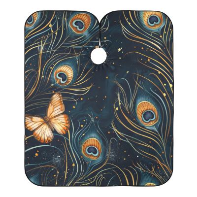 ALAZA Peacock Feather and Butterfly Barber Cape for Men Women, Waterproof Haircut Apron Beard Shaving Bib Hair Cutting Cloth 55 x 65 Inch
