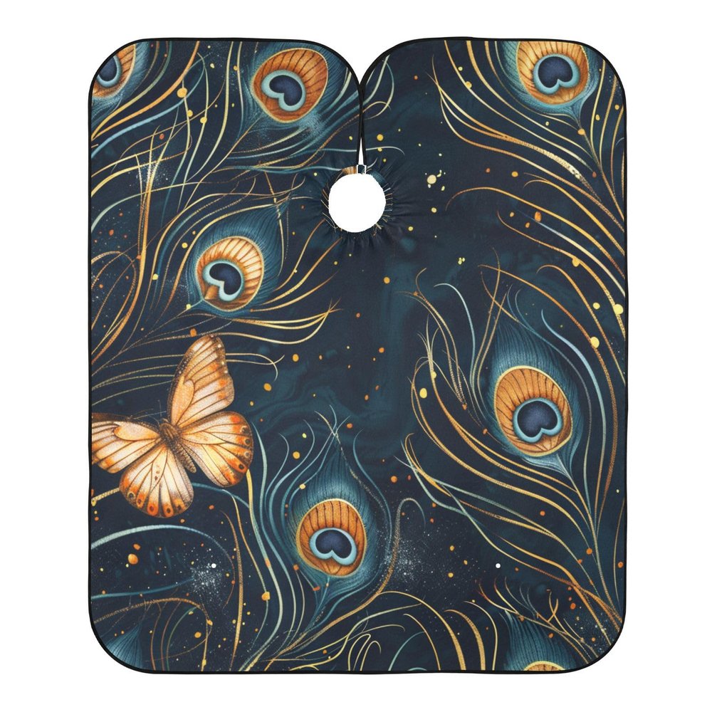 ALAZA Peacock Feather and Butterfly Barber Cape for Men Women, Waterproof Haircut Apron Beard Shaving Bib Hair Cutting Cloth 55 x 65 Inch