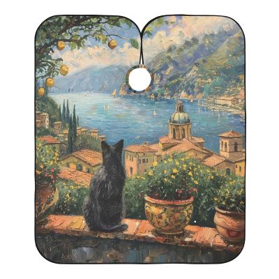 ALAZA Cat and Italy View Barber Cape for Men Women, Waterproof Haircut Apron Beard Shaving Bib Hair Cutting Cloth 55 x 65 Inch