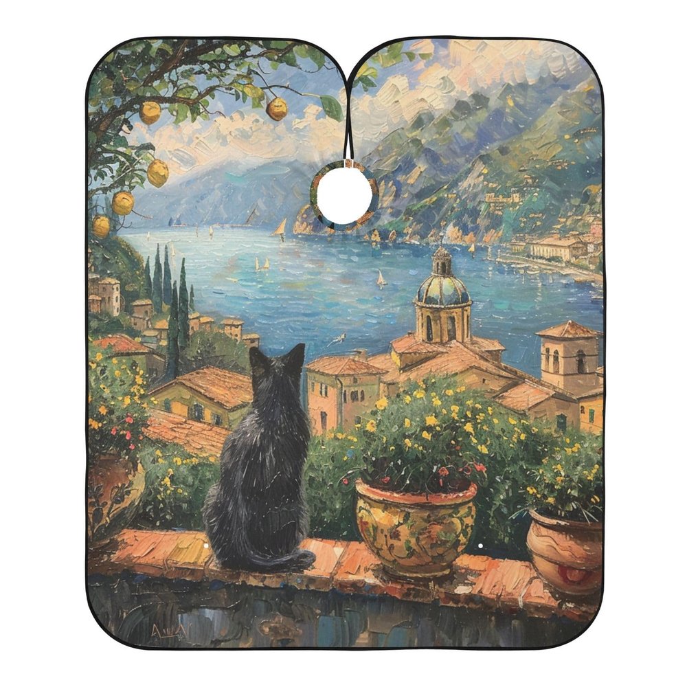 ALAZA Cat and Italy View Barber Cape for Men Women, Waterproof Haircut Apron Beard Shaving Bib Hair Cutting Cloth 55 x 65 Inch