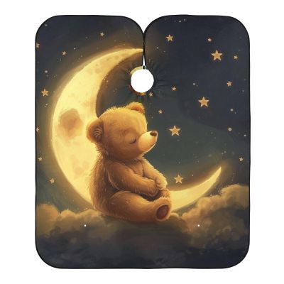 ALAZA Cute Bear Sit on The Moon Barber Cape for Men Women, Waterproof Haircut Apron Beard Shaving Bib Hair Cutting Cloth 55 x 65 Inch