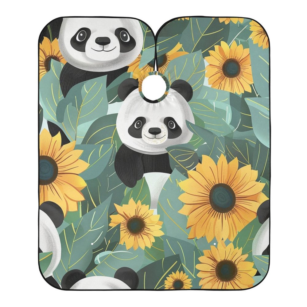 ALAZA Cute Panda and Sunflowers Barber Cape for Men Women, Waterproof Haircut Apron Beard Shaving Bib Hair Cutting Cloth 55 x 65 Inch