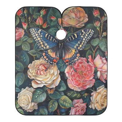 ALAZA Colorful Butterfly Roses Barber Cape for Men Women, Waterproof Haircut Apron Beard Shaving Bib Hair Cutting Cloth 55 x 65 Inch