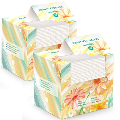 Beauntangly Disposable Face Towel, XL Facial Towelettes Soft Thick Absorbent, Lint-Free Biodegradable Makeup Remover Dry Wipes for Skin Care Washing Drying Nursing Camping Travel Essentials, 100 Ct