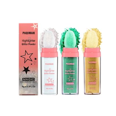 3 Color Glitter Powder, Neon Accessories Outfit Party Body Sparkling Highlighter Makeup.01# White moonbeam&04#Green&05#Gold