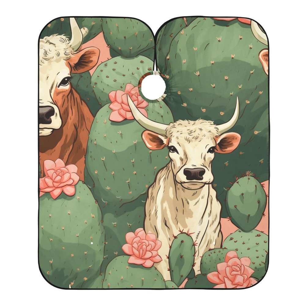 ALAZA Cow Cactuses Barber Cape for Men Women, Waterproof Haircut Apron Beard Shaving Bib Hair Cutting Cloth 55 x 65 Inch