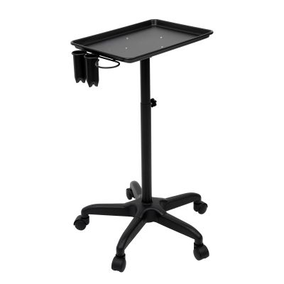 Tattoo Tray Rolling Trolley, Salon Rolling Tray Adjustable Height Utility Cart with 5 Rolling Casters Beauty Rolling Salon Tray Station Salon Stations for Hair Stylist Clinic Spa (Black w/Tool Holder)