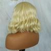 13x4 Short 613 Blonde Color Curly Bob Lace Front Human Hair Wig Brazilian Virgin Hair Deep Wave Wig Pre Plucked HD Transparent Lace Front Wig Bleached Knots 150% Density 12Inch view 3