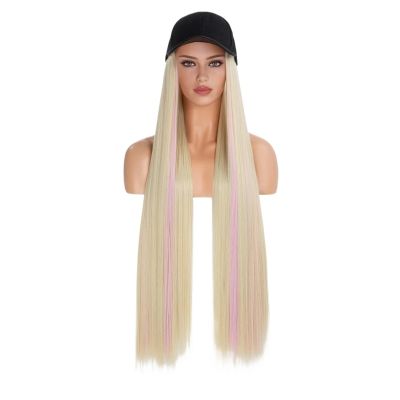 YUXING1205 35inch Baseball Wig Synthetic Natural Bob Wig Black Hat Wigs Cap with Hair Naturally Connect Baseball Cap 90CM(613HT2614)
