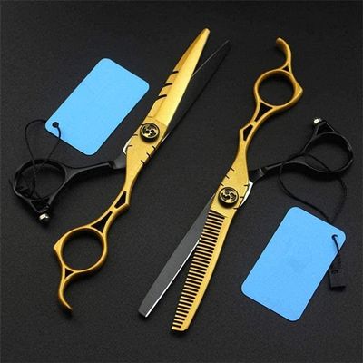ERoomQ Hairdressing Scissor Professional Gold Hollow Hair Scissors Haircut Cutting Scissor thinning Shears Hairdressing Scissors Hair Cutting Shears