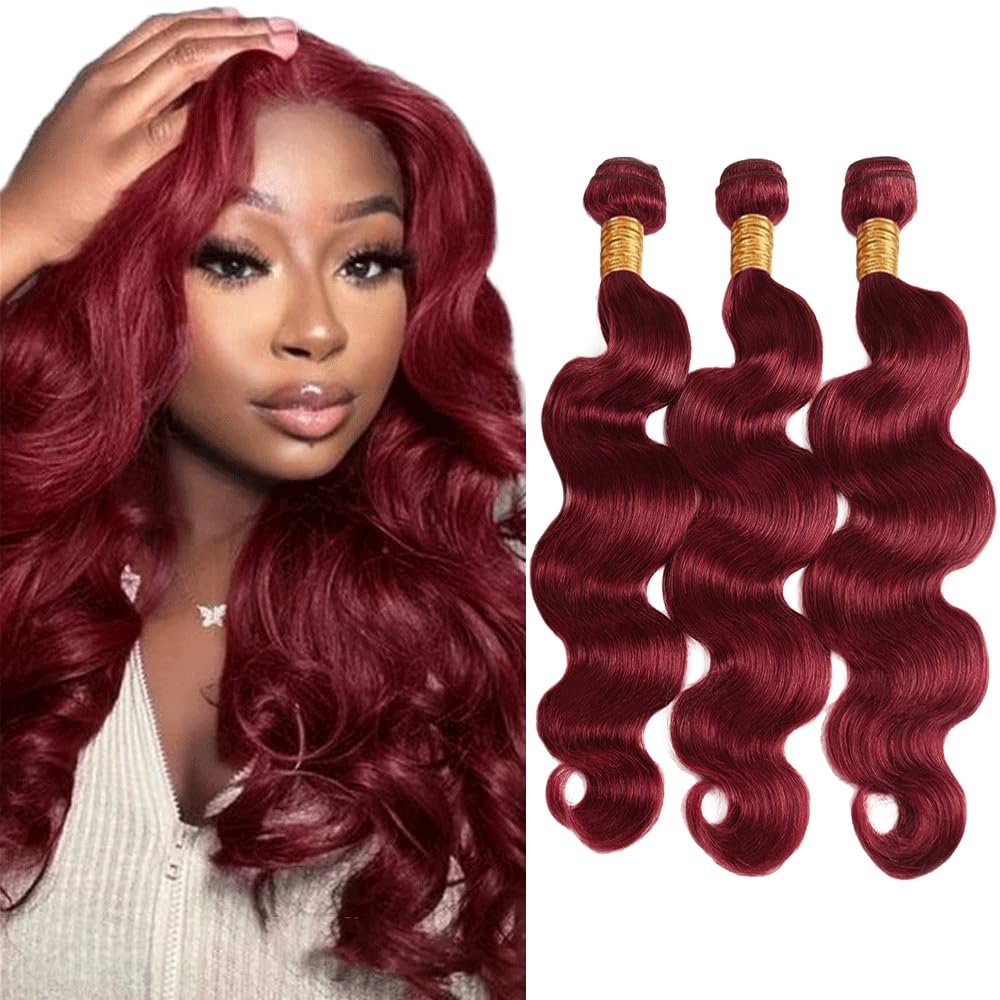 10 10 10 Inch Burgundy Bundle 99J Body Wave Human Hair Bundles Brazilian Virgin Hair 99J Red Bundles Wine Red Body Wave Bundle Hair Extensions