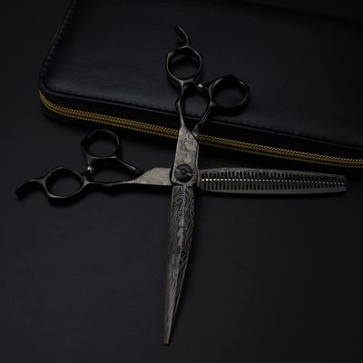 ERoomQ Hair Cutting Scissors, 7 Inch Professional Black Damascus Upscale Scissor Cut Hair Cutting Scissors Thinning Barber Haircut Shears Hairdressing Scissors Set