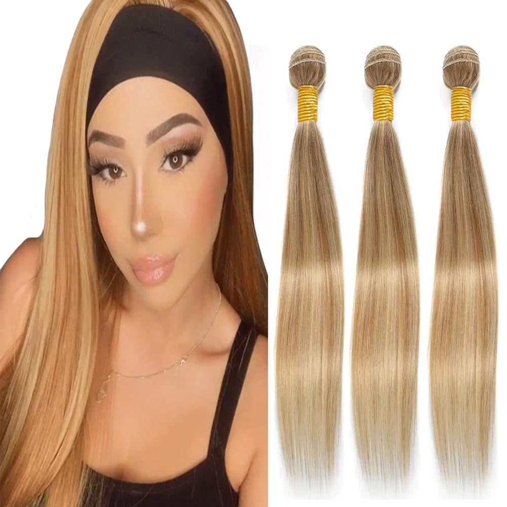 P27/613 Human Hair Bundles Honey Blonde Bundles Human Hair Blonde Straight Human Hair Bundles 14 16 18 inch Double Weft Blonde Bundles Human Hair Brazilian Virgin Hair Extensions