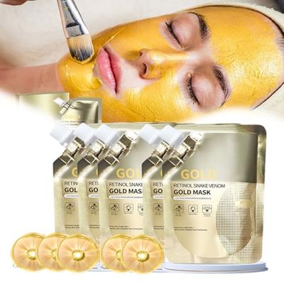 Retinol Snake Venom Gold Mask,Rejuvenating Gold Peel off Mask,Anti Wrinkles & Reduce Fine Lines,Clear Acne & Blackhead,Moisturizing,Suitable For All Ages,Night Use (5PCS)