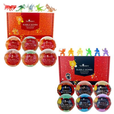 Bath Bombs for Kids with Surprise Toy Inside, 6 Pack Dragon Bath Toys and 6 Pack Ninja Bubble Bath Bomb, Gentle and Kids Safe, USA Made, Birthday Gift for Kids by Two Sisters