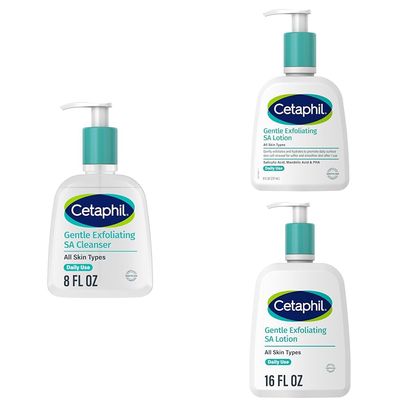 Cetaphil Gentle Exfoliating SA Cleanser, Foaming Gel Cleanser, 8 Oz Pump Bottle, Salicylic Acid + Gentle Exfoliating SA Lotion, Lightweight Moisturizer, 8 Oz & 16 Oz Pump Bottles, Bundle