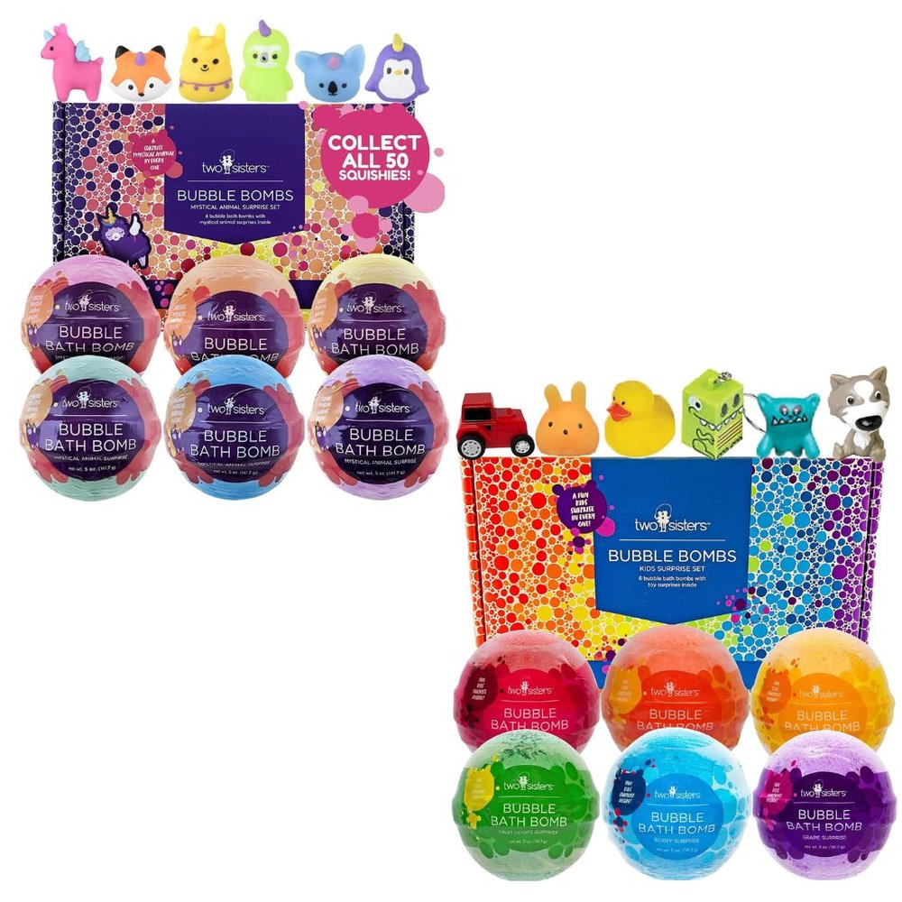 Bath Bombs for Kids with Surprise Toy Inside, 6 Pack Kids Surprise Bath Toys and 6 Pack Mystical Bubble Bath Bomb, Gentle and Kids Safe, USA Made, Birthday Gift for Kids by Two Sisters