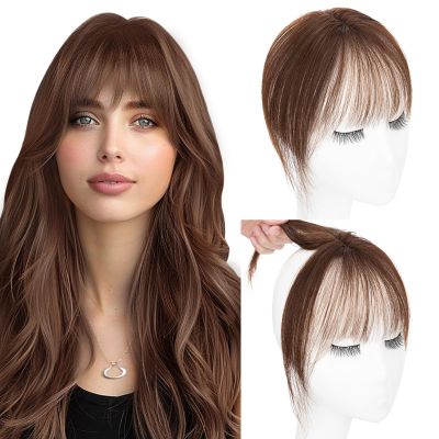 Hairro Wispy Bangs Clips in Real Human Hair, 3D 360 Cover Air Bangs 100% Real Hair, Clips on Lightweight Hairpieces for Women, Seamless Blend for Instant Volume on Top, 8 Inch Dark Brown