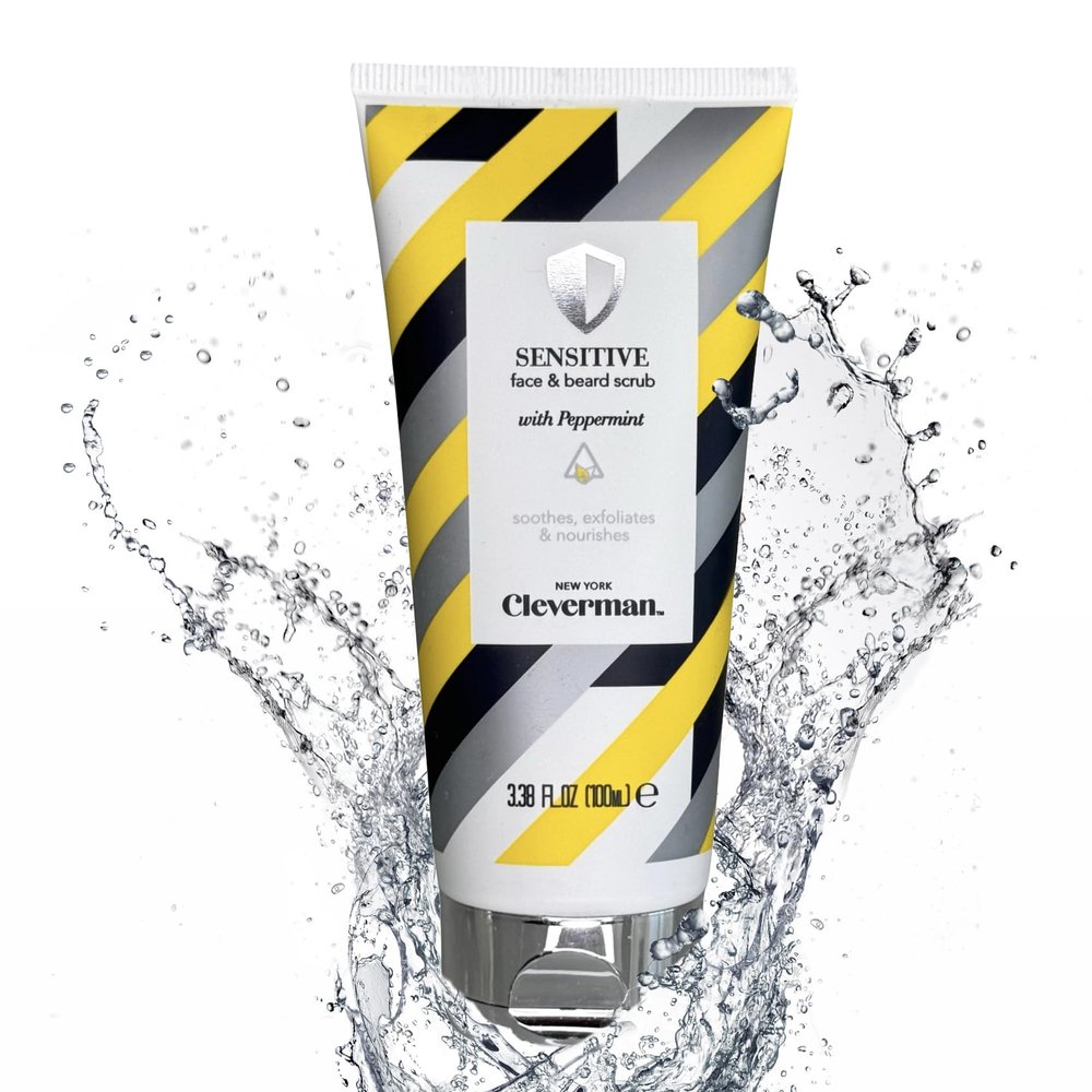 Cleverman Sensitive Face and Beard Scrub for Men, 100ml, Peppermint-Infused Exfoliating Facial Cleanser
