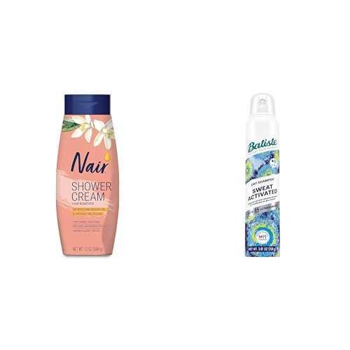 Bundle of NAIR Shower Cream Hair Remover 12 oz + Batiste Sweat Activated Dry Shampoo, Neutralizes Odor for Up to 24 Hours & Prevents Sweat Buildup in Hair, Waterless Shampoo, 3.81 Oz
