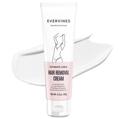 Evervines hair removal cream for women: whole body intimate bikini line face leg underarm area depilatory - home travel use with scraper (4.2oz).