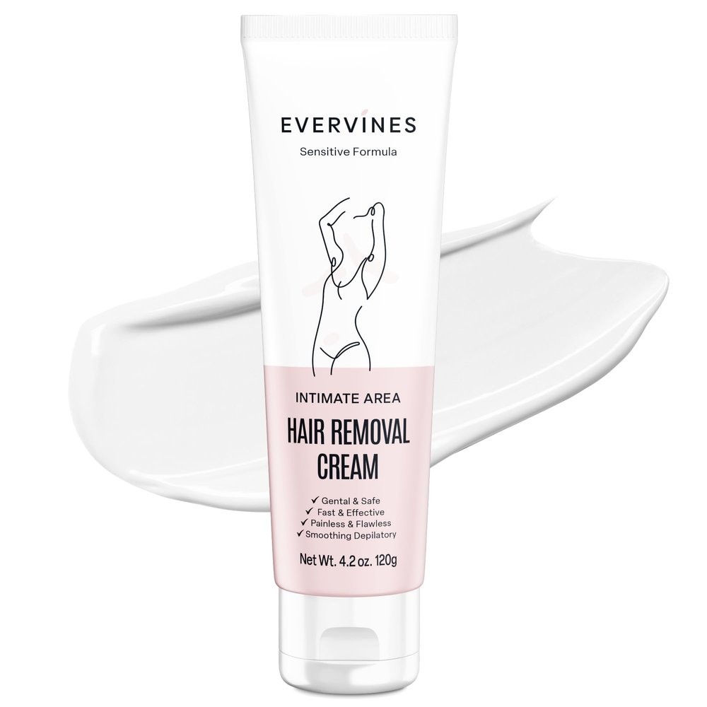 Evervines hair removal cream for women: whole body intimate bikini line face leg underarm area depilatory - home travel use with scraper (4.2oz).