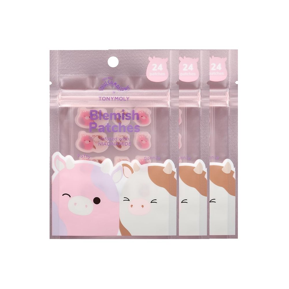 TONYMOLY x Squishmallows Patty the Cow + Ronnie the Cow Blemish Patches Niacinamide Hydrocolloid Acne Patches for Face Cute K-Beauty Pimple Stickers 24 Count