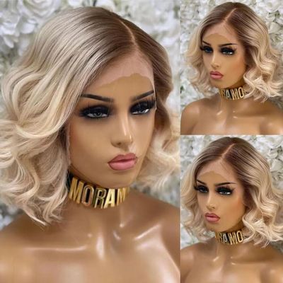 13x4 Ombre Blonde Bob Lace Front Wig Human Hair Pre Plucked HD Transparent Lace Frontal Wigs 4/613 Color Short Bob Glueless Human Hair Wigs For Women Bleached Knots 150% Density 8Inch