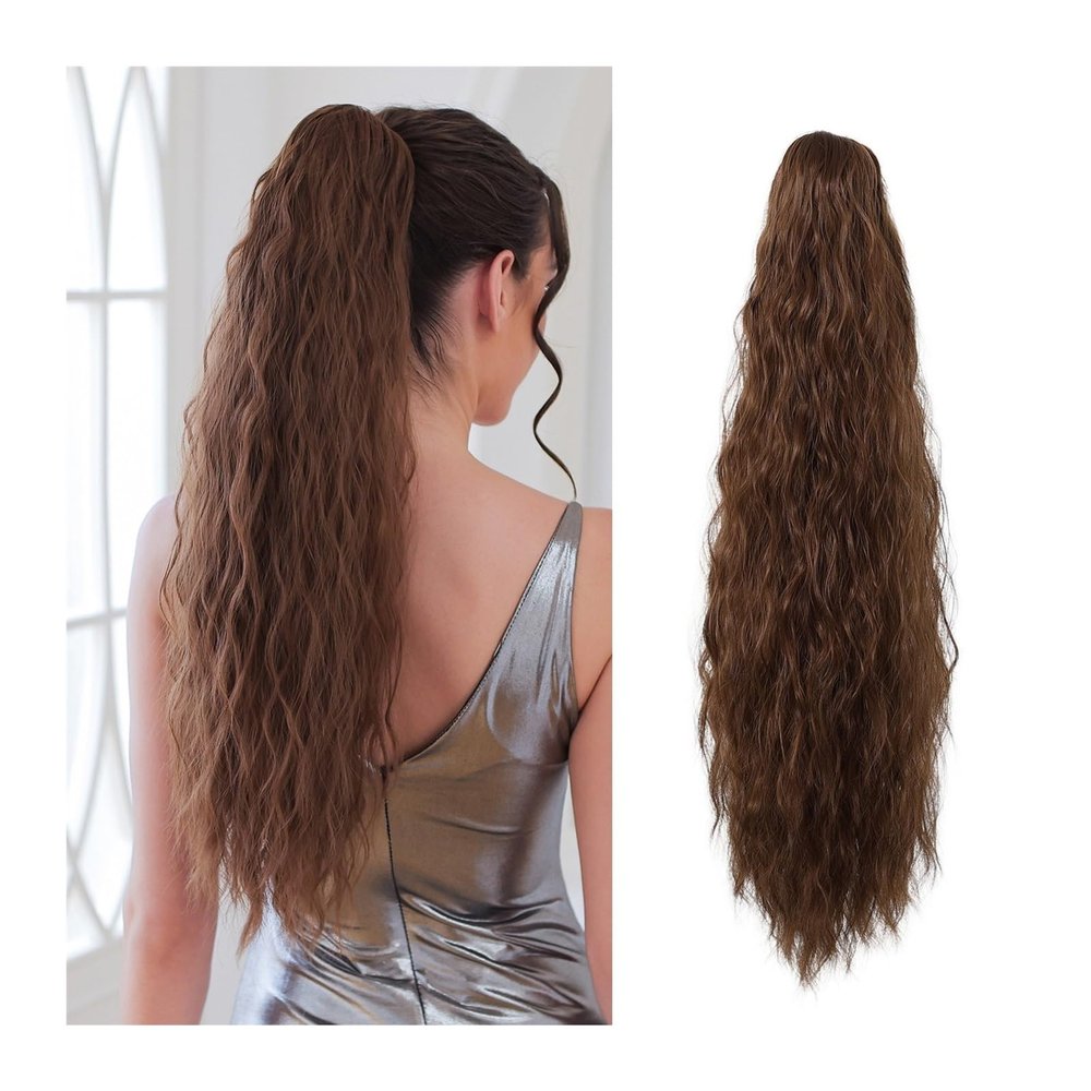 AEYSD-456 Ponytail Hair Extension Natural Fluffy Pony Tail Synthetic Hairpiece for Women Silver Gray Blonde Ponytail Hair Extension Claw Clip 24inch Long Curly Ponytail Hairpiece(NMW1047-7)