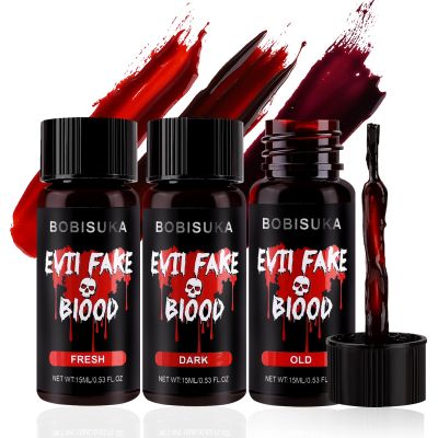 BOBISUKA 3 Colors Halloween Fake Blood Set, Edible Stage Vampire SFX Makeup Kit, Realistic Washable Faux Gel for Zombie Monster Special Effects Costume, Cosplay, Stage & Film