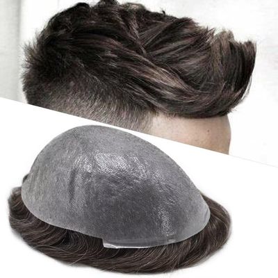 Super Thin Skin Toupee for Men Hair Systems V-looped Knotless Mens Toupee Soft Human Hairpiece 0.04mm PU Men Hair Piece Light Density Hair System 7X9"-100% density#340 Dark Brown+40% Gray