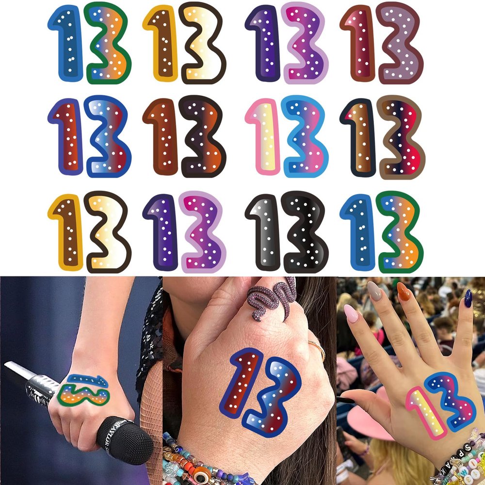 Tuoshei 30 Pcs Concert Merch,13 Temporary Tattoo,13 Tattoo, Hand tattoo, Star Temporary Tattoos, Concert Accessories for Singer Gifts