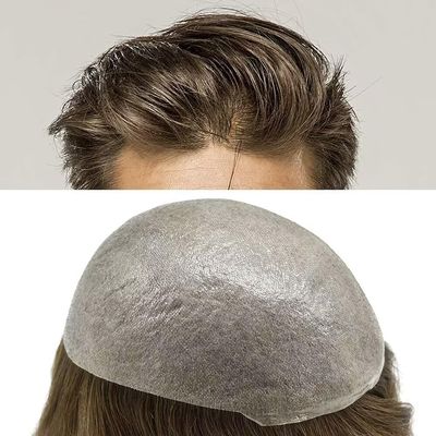 Super Thin Skin Toupee for Men Hair Systems V-looped Knotless Mens Toupee Soft Human Hairpiece 0.04mm PU Men Hair Piece Light Density Hair System 7X9"-80% density#3 Dark Brown