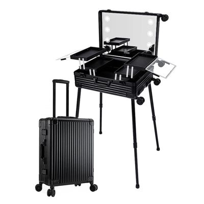 XQZMZSCP Rolling Makeup Case Professional Makeup Train Case Makeup Artist Travel Organizer, Makeup Case Professional Makeup Case Omni-Directional Wheels (Noir)