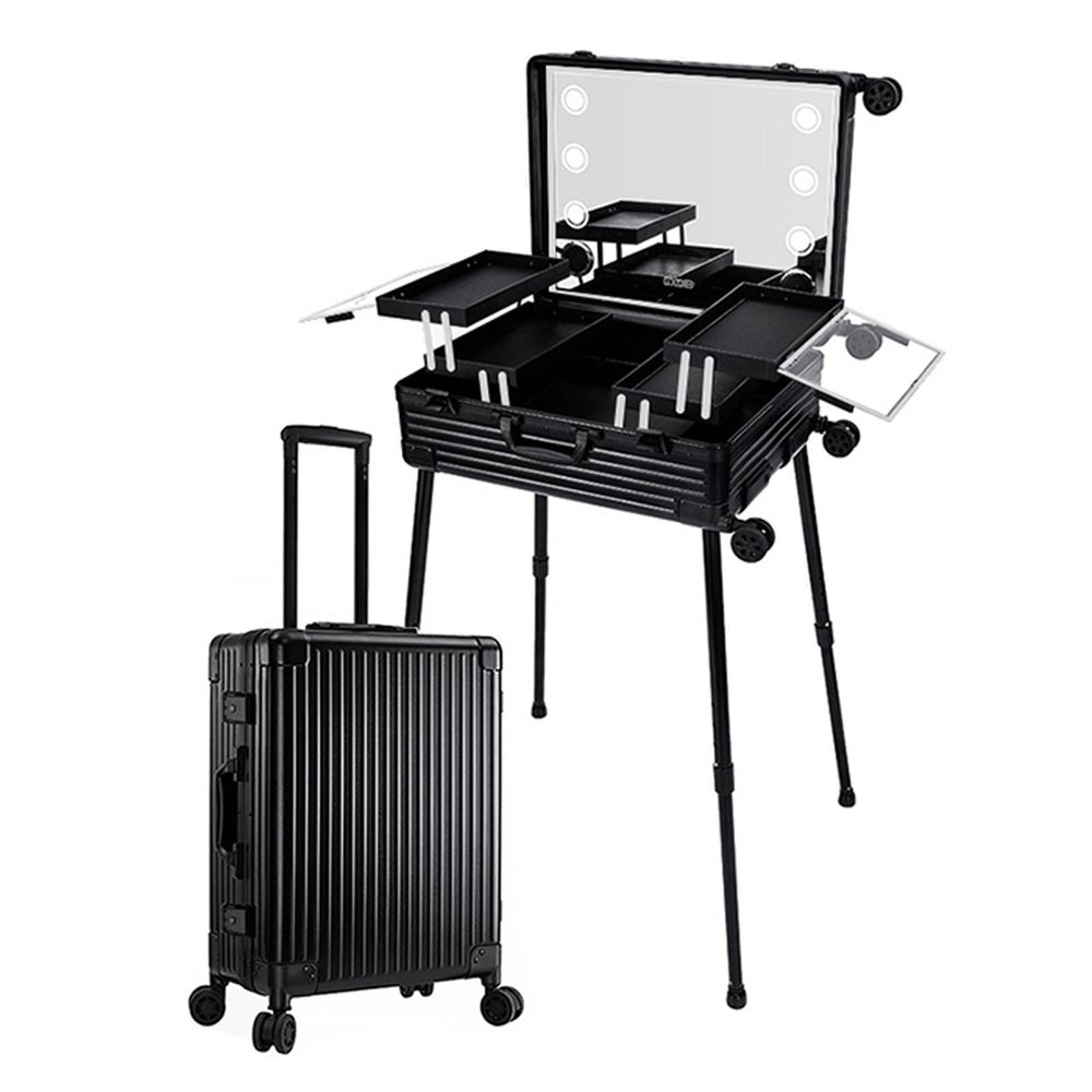 XQZMZSCP Rolling Makeup Case Professional Makeup Train Case Makeup Artist Travel Organizer, Makeup Case Professional Makeup Case Omni-Directional Wheels (Noir)