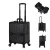 XQZMZSCP Aluminium Make Up Case, Rolling Makeup Case,Multi-Functional Cosmetic Train Case, Large Trolley Storage Case, Rolling Cosmetic Organizer (Black) view 1