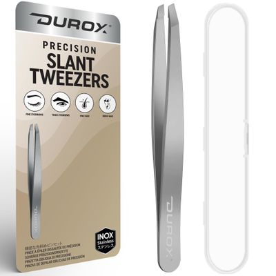 DUROX Precision Tweezers for Eyebrows  Slant Eyebrow Tweezers for Women and Men, Made of Stainless Steel with Fine Slant Tips for Eyebrow and Hair Removal