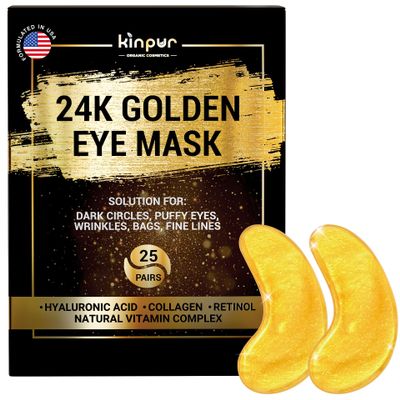 24K Gold Eye Patches for Puffy Eyes and Dark Circles, Luxury Anti-aging Skincare - Collagen Anti Wrinkles Patches w/Vitamin C & Niacinamide to Hydrate, Depuff, Smooth Fine Lines 25 pairs