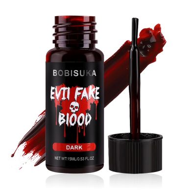BOBISUKA Halloween Fake Blood, Edible Stage Blood 0.53oz, Realistic Vampire Blood SFX Makeup Kit, Washable Faux Blood Gel for Zombie Monster Special Effects Make Up, Costume Cosplay, Stage&Film(Dark)