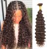 Deep Wave Bulk Human Braiding Hair for Boho Braids 22 Inch Color 4 Curly Brown Bundles Bulk Human Hair for Braiding 12A Wet and Wavy Boho Braids Human Hair No Weft 50g 1 Bundle view 2