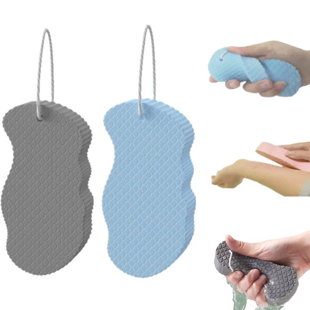 Korean Exfoliating Sponge, Super Soft Exfoliating Bath Sponge, Magic Exfoliating Bath Sponge, Exfoliating Bath Sponges for Body Remover Dead Skin, Ultra Soft Bath Body Shower Sponge (Bule+Gray)