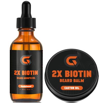2x Biotin Beard Growth Oil and Beard Balm - Beard Growth Serum Care Kit - Vegan Natural Ingredients Leave-In Conditioner - Moisturizes, Strengthens, Thickens and Promotes Facial Hair Growth
