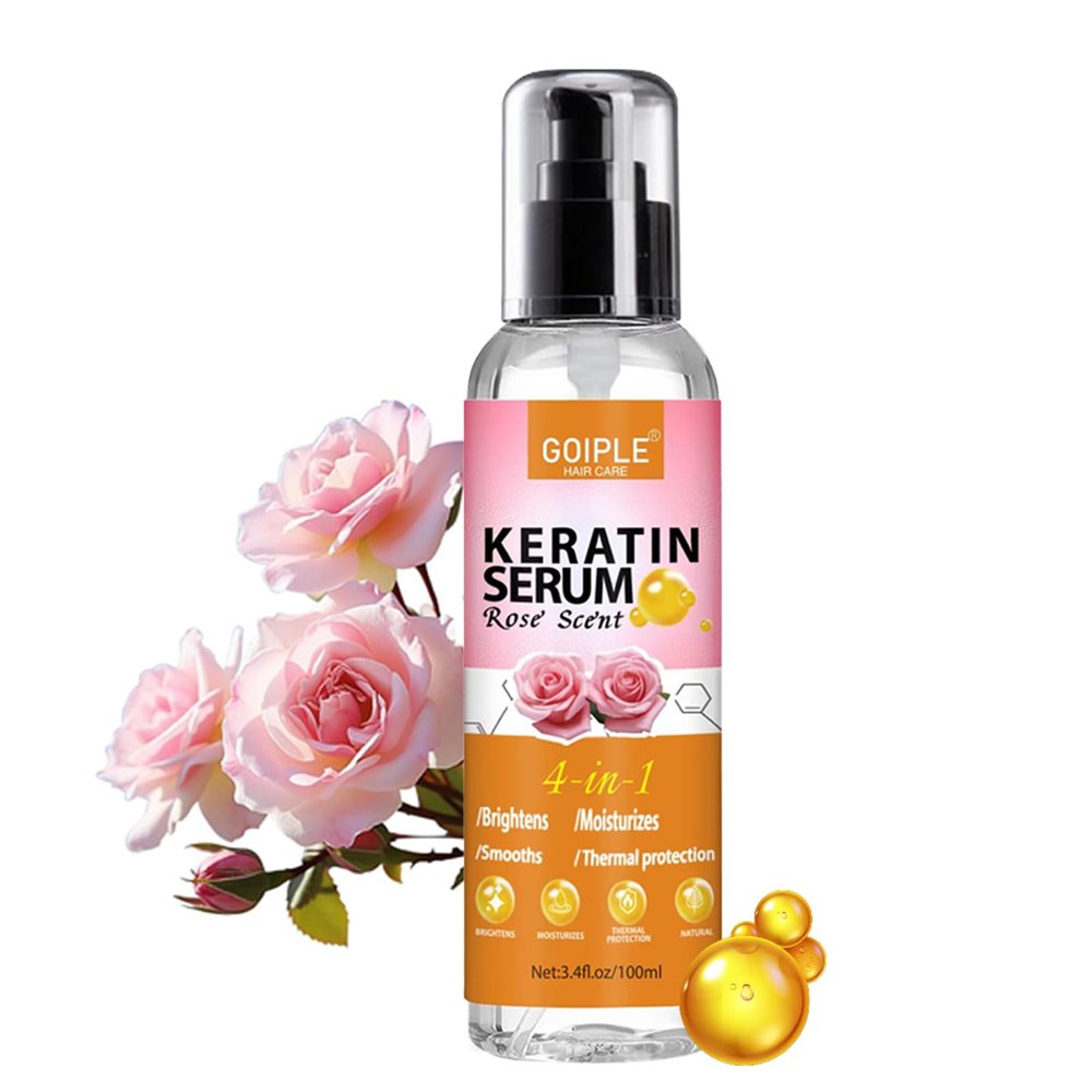 Keratin Protein Hair Serum Keratin Styling & Moisturizing Oil - Anti Frizz Control Nourishes & Repair Keratin Serum Oil for Dry Damaged Hair Heat Protectant Serum for Shine Prevent Hair Burns (Rose)