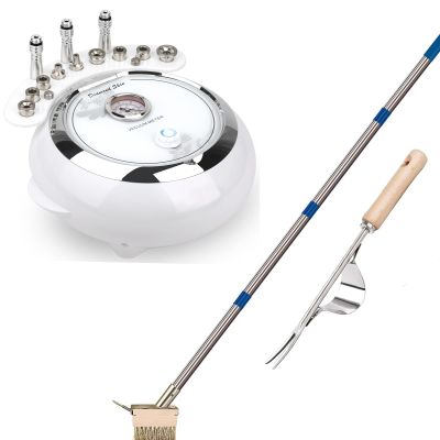 3-IN-1Microdermabrasion Machine and Crevice Weeding Brush with 2 Heads&Scraping Hook, A Hand Puller Tool, Moss Remover with Steel Handle for Cleaning Paving Joint Paver Sidewalk Patio Stone Drivewa