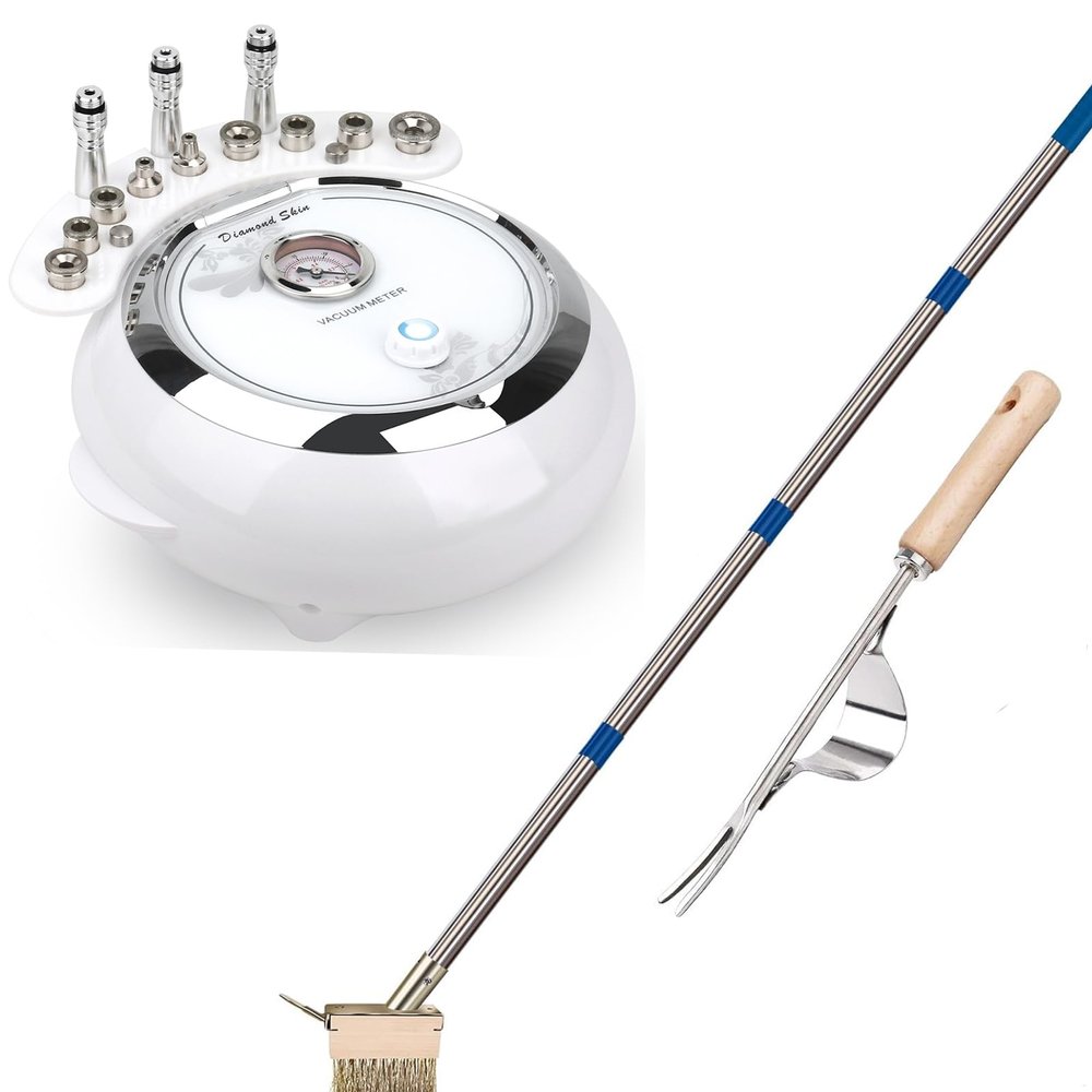 3-IN-1Microdermabrasion Machine and Crevice Weeding Brush with 2 Heads&Scraping Hook, A Hand Puller Tool, Moss Remover with Steel Handle for Cleaning Paving Joint Paver Sidewalk Patio Stone Drivewa