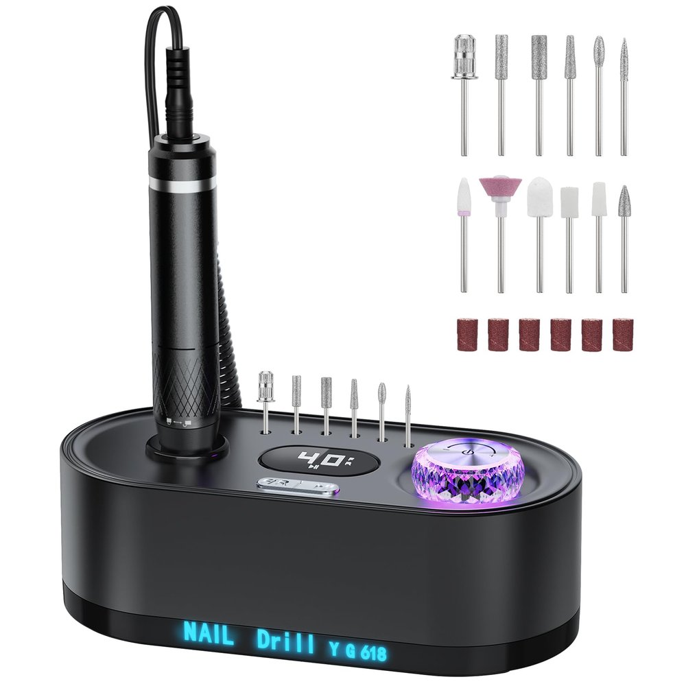GOLEEXU Nail Drill Electric File: 40000RPM Professional E File Kit E File Machine Filer for Shaping, Buffing, Removing Acrylic Gel Nails, Manicure Pedicure Kit with 12Pcs Nail Bits, Home Salon Use