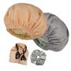 2Pcs Genergy Shower Cap, Adjustable, Large& Reusable &Satin Lined Shower Cap for Women Waterproof, Washable &Double Layers &Reversible Shower Caps (Litht grey+Apricot) view 1