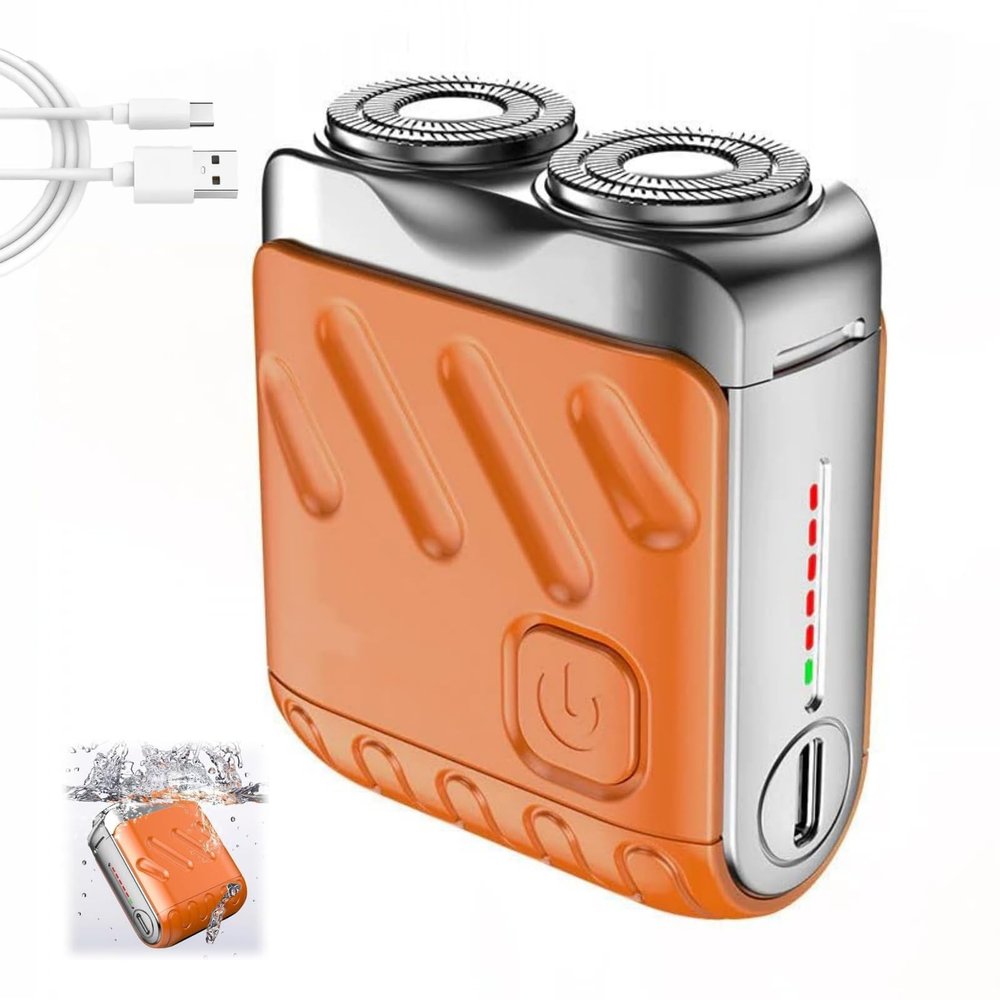 huyantie Luggage Electric Shaver,Mini Electric Shaver,Portable Electric Razor for Men,Wet & Dry Shaving,Rechargeable Cordless Rotary Shaver IPX7 Waterproof (Orange)