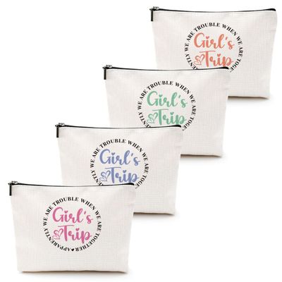 4 Pcs Girls Trip Gifts Girls Weekend 2026 Makeup Bag Girls Trip Gifts Favors Summer Gifts Cosmetic Bag Toiletry Bag Zipper Pouch Weekender Bags for Women Girl Friendship Bachelorette Party Birthday